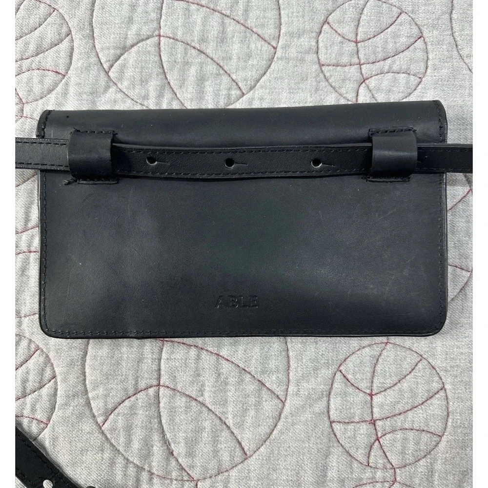 ABLE Karla Black Leather Belt Waist Bag‎ Crossbody Convertible Adjustable Strap